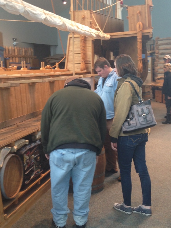 Examining a replica of one of the boats used by the Lewis & Clark Expedition