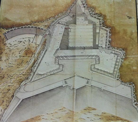 Plano de Castillo de los Tres Reyes del Morro, por Mariano de la Rocque, 1777, Newberry Library, Mapas antiguos de Cuba, Map7C G4921.1 1980 M3 (NLO).