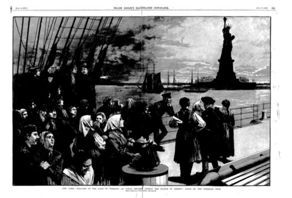 “Welcome to the Land of Freedom.” Frank Leslie’s Illustrated Newspaper, 1,659, no. 64. (July 2, 1887): 217-331.